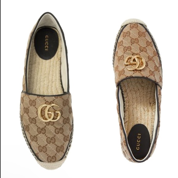 GUCCI GG Pilar Logo Canvas Espadrilles EU 39 Flats NWOB Neutral Tan slip on new - Picture 1 of 16